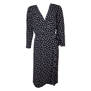 Ann Taylor Loft Dress Womens Size 14 Black Tan Polka Dot Wrap Collared Career